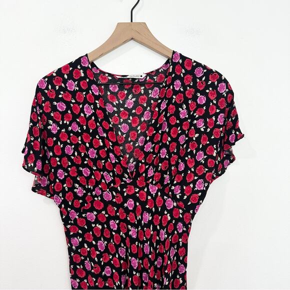 Zara Red Pink and Black Floral Print Maxi Dress size Small Rose - Picture 6 of 11